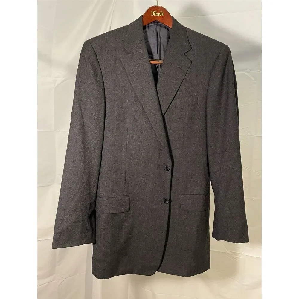 Hickey Freeman 42L USA‎ MADE Gray Subtle Check 100% Wool Flannel 2 Btn Blazer